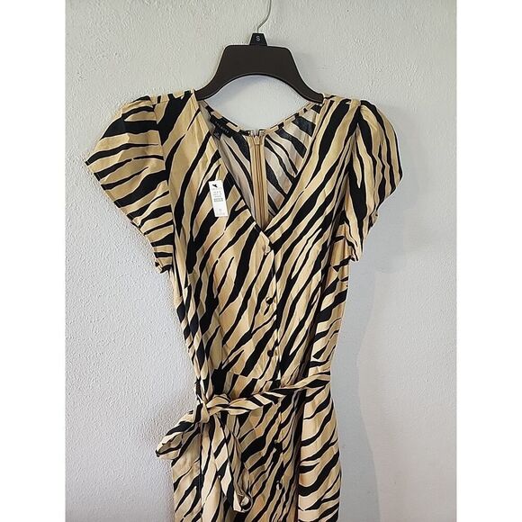 Talbots Floral Maxi Dress Size 12 NWT Animal Print Black Beige Striped - Picture 2 of 6